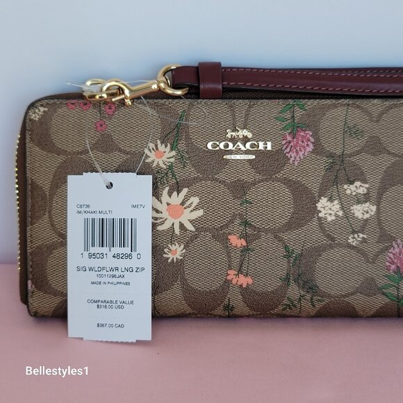 COACH Signature Canvas With Wildflower Print Zip-Around Wallet/Wristlet-Khaki M - Picture 15 of 16